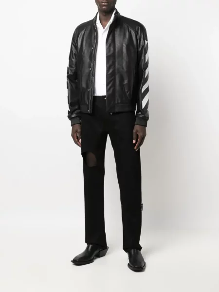 Dryžuota odinė striukė Off-white