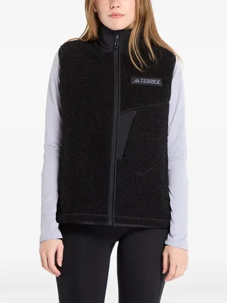 Τρέξιμο fleece μπλούζα Adidas με λαιμόκοψη v μαύρο