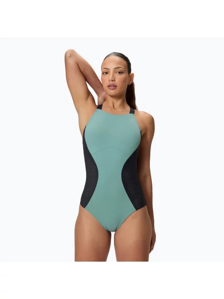 Дамски цял бански костюм Speedo Sculpture High Neck Contour зелено