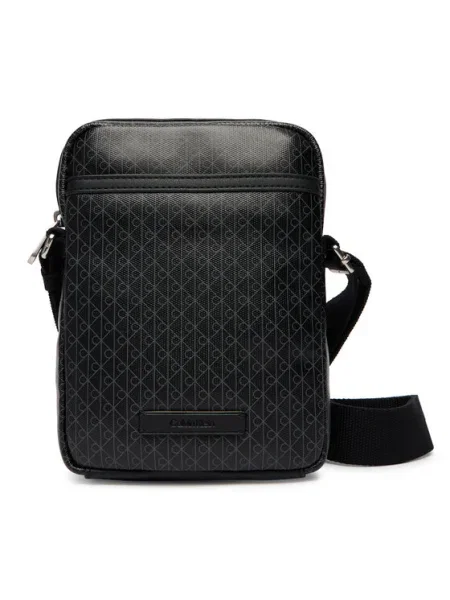 Geantă crossover Calvin Klein Emblem Aop Coated Slim Reporter negru