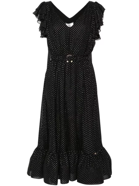 Rochie midi Nissa cu buline până la genunchi de costum negru