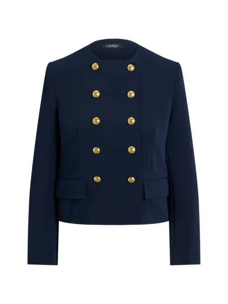 Geacă Lauren Ralph Lauren din crep cu două rânduri de nasturi albastru