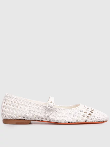 Кожаные плетеные балетки Santoni белые