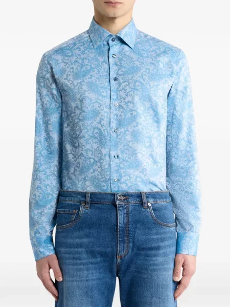 Cămașă Etro cu model paisley din jacard albastru