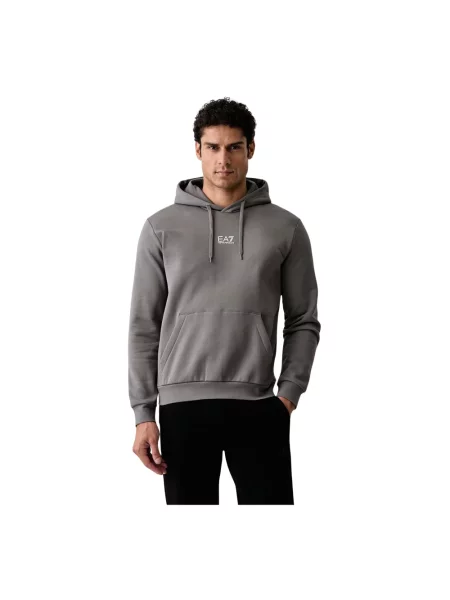 Emporio Armani bluza z kapturem z bawełną szara