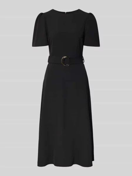 Sukienka koktajlowa z paskiem i okrągłym dekoltem Rinascimento czarna