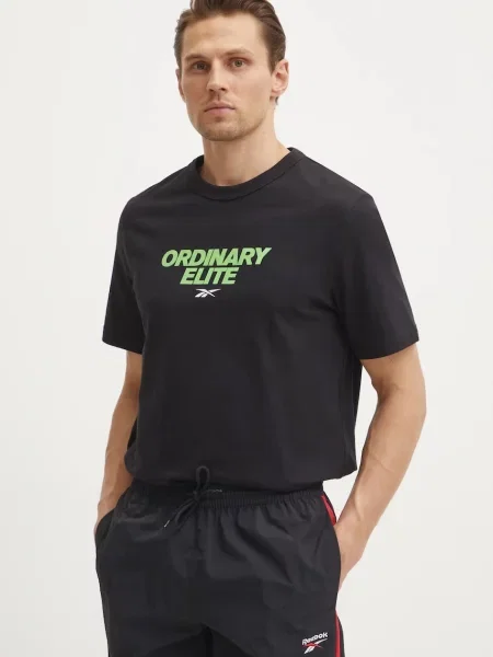 Класическа тениска Reebok с принт черно