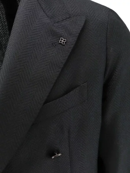 Geacă Tagliatore cu model herringbone cu două rânduri de nasturi negru