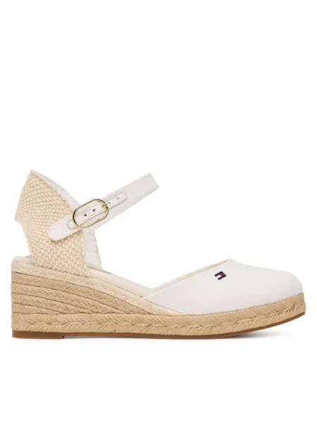 Éksarkú zárt bőr espadrilles Tommy Hilfiger bézs