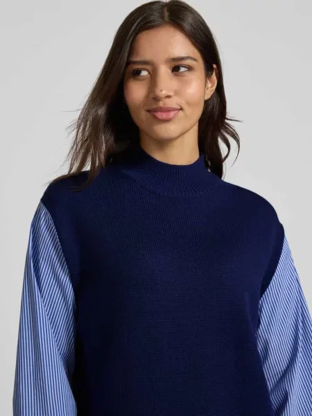 Sweter z dzianiny z czystej wełny model ‘Juella’ Mos Mosh granatowy