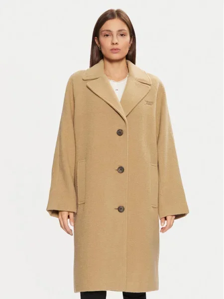 Tommy Jeans płaszcz z domieszką wełny przejściowy oversize beżowy