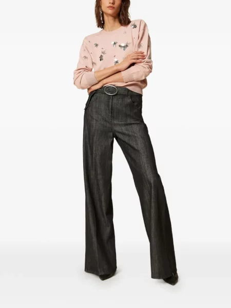 Pulover Twinset cu broderie roz