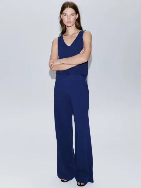 Proste spodnie z elastycznym pasem electric blue Kobieta XS MANGO niebieskie