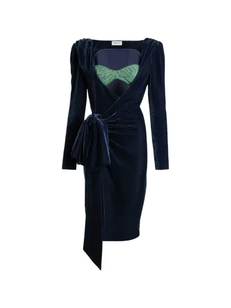 Rochie Balmain de catifea cu legături albastru