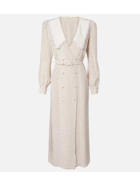 Rochie midi Alessandra Rich de mătase cu buline alb