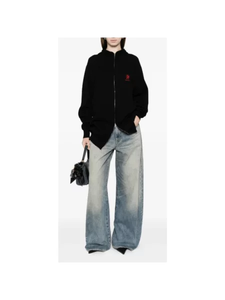 Lniany sweter Balenciaga z kapturem z logo czarny
