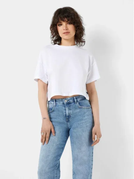Noisy May Tricou Alena Cropped Fit alb