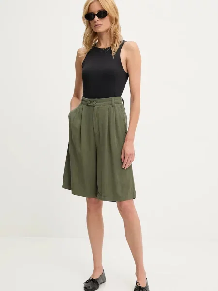 Лляні шорти Answear.LAB однотонна висока посадка зелений