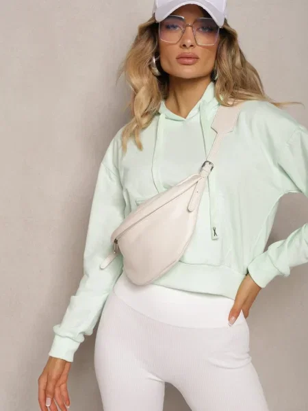 Miętowa Bluza z Kapturem i Bawełną Ozdobiona Ściągaczami Evianae