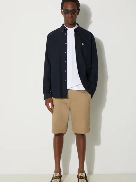 Lacoste koszula niebieski regular z kołnierzykiem button-down szara