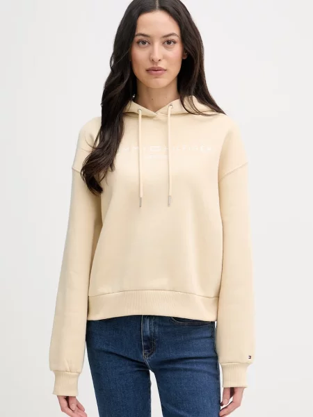 Tommy Hilfiger mikina s kapucí s bavlnou béžová