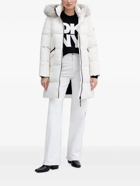Palton de blană Dkny cu blană alb