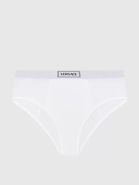Трусики з високою посадкою в рубчик з логотипом Versace білі