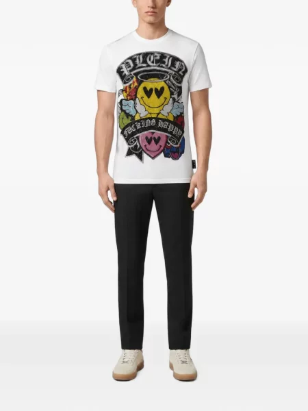 Tricou Philipp Plein din jerseu alb