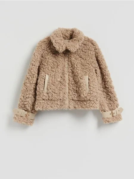 Reserved Jachetă din imitație de blană de miel galben-pal galben