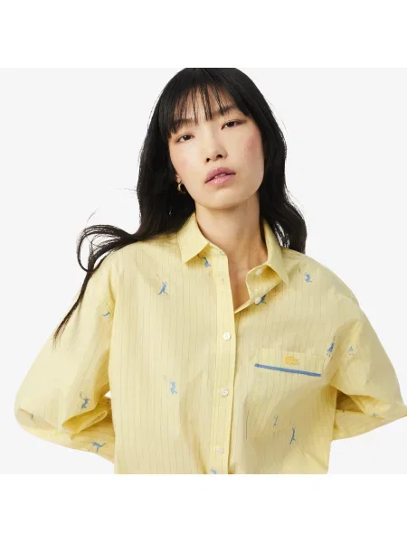Lacoste Koszula W Paski Oversize żółta