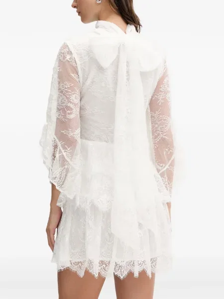 Rochie mini Bardot din dantelă alb