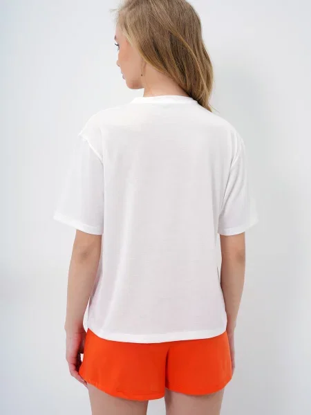 Trend Alaçatı Stili Costum cu pantaloni portocaliu alb