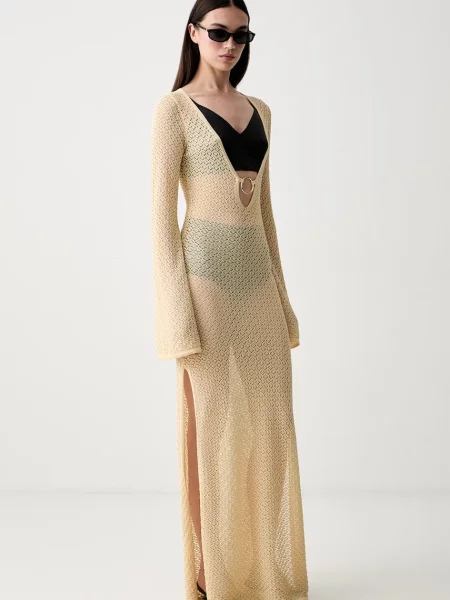 Bardot rochie de vară cu vâscoză bej