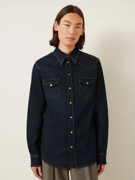 Dolce & Gabbana Džínová Košile Extra Slim Fit tmavě modrá