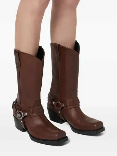 Botine Versace din piele cowboy maro