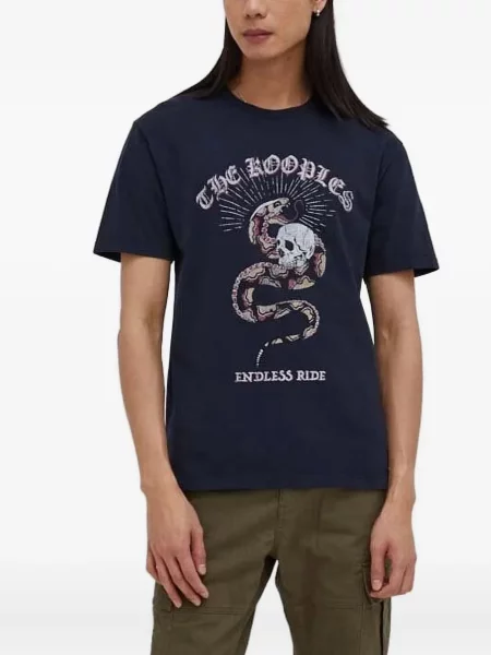 Tricou The Kooples cu model piele de șarpe albastru