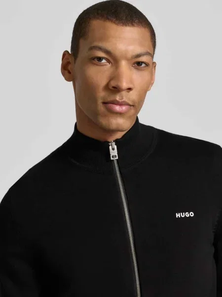 Kardigan rozpinany krój regular fit z czystej bawełny model „SAN JACOMO” Hugo czarny