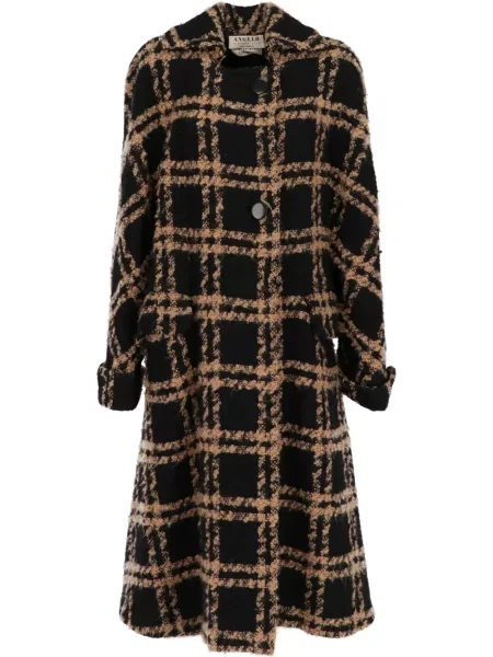 Vlněný kostkovaný retro kabát A.n.g.e.l.o. Vintage Cult černý