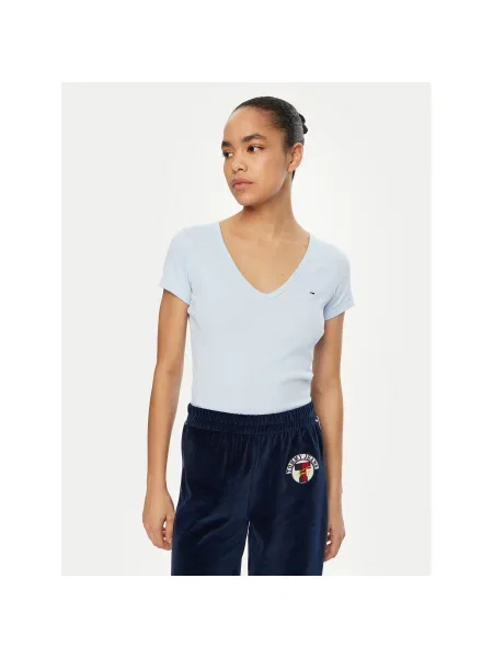 Tommy Jeans Marškinėliai Essential Žydra Slim Fit
