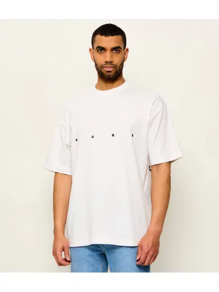 HUGO Tricou Dariso alb natural bej
