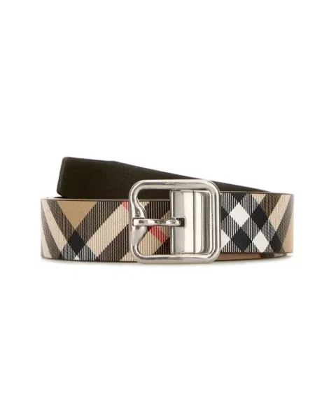 Pasek Burberry skórzany w kratę z nadrukiem