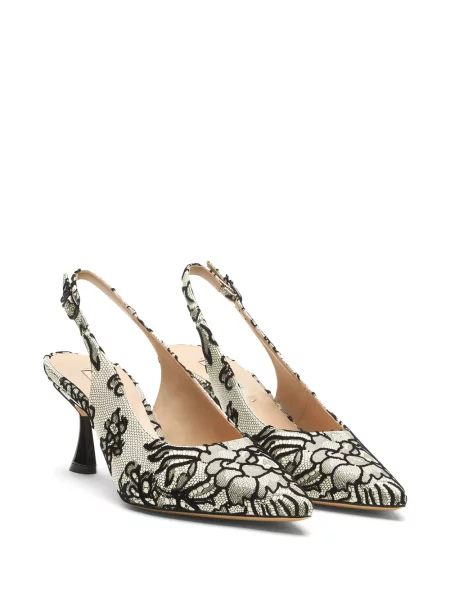Gėlėtos nėriniuotos bateliai Casadei slingback balta