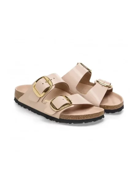 Klapki Birkenstock skórzane na sprzączkę różowe