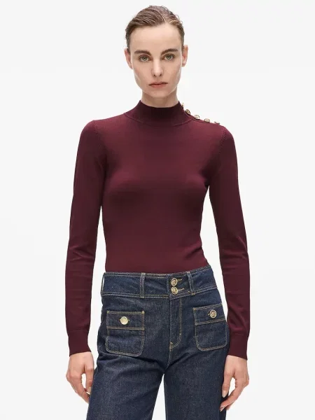 Пуловер Karl Lagerfeld от лека материя с ниско поло бордо