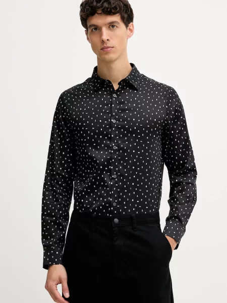 Armani Exchange cămașă din cu guler clasic regular negru