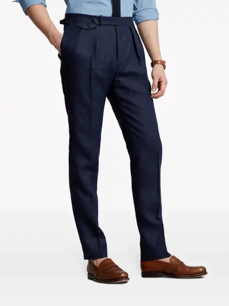 Lněné kalhoty Polo Ralph Lauren modré