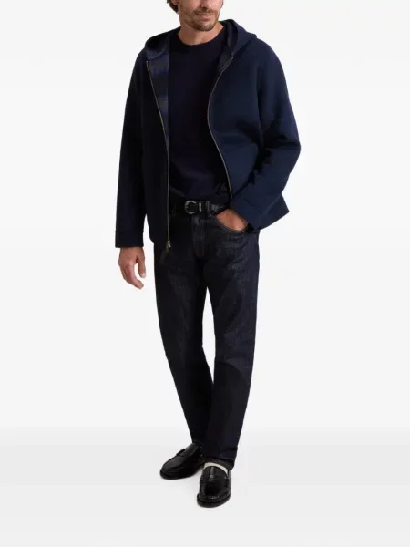 Geacă Woolrich de lână cu glugă albastru