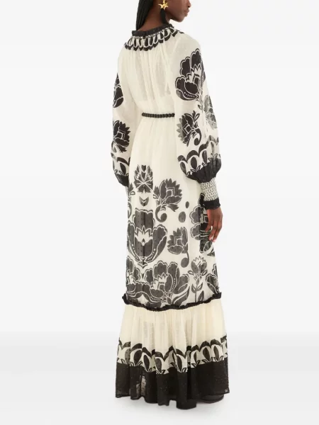 Rochie maxi Farm Rio cu model floral de costum alb