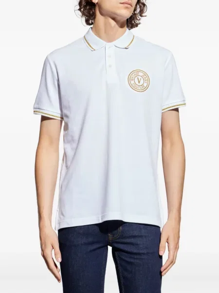 Polo Versace Jeans Couture cu broderie alb