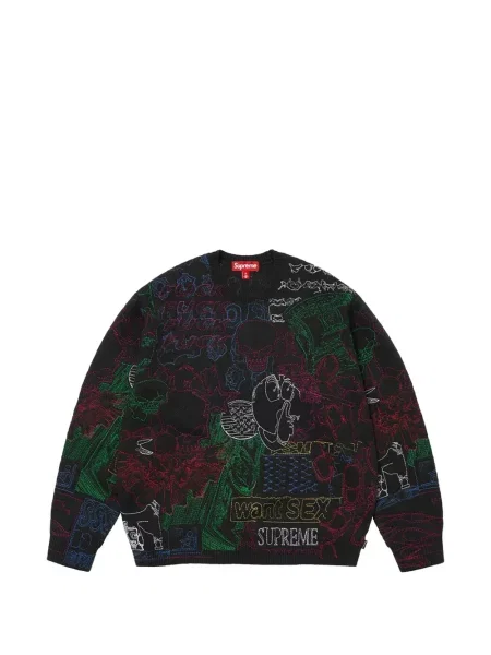 Pulover Supreme cu broderie negru